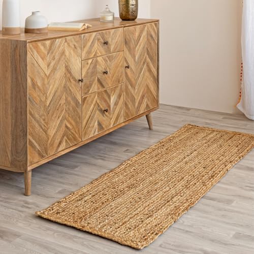 HOMEMONDE Handcrafted Braided Jute Runner Rug 2x6 ft - Rustic Vintage Natural Area Rug - Farmhouse Indoor Eco Friendly Floor Rug for Kitchen, Hallway, Entryway, Living Room, Bedroom - size: 2' x 6' (Rectangular)