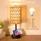 Rattan Table Lamps for Living Room, 3 Way Dimmable Touch Lamps, Small Bedside Lamps with LED Bulbs, Phone Stand, USB Ports and AC Outlet, Boho Nightstand Lamp for Kids Room, Bedroom, Office (2 Pack) - size: 2 Pack Rattan