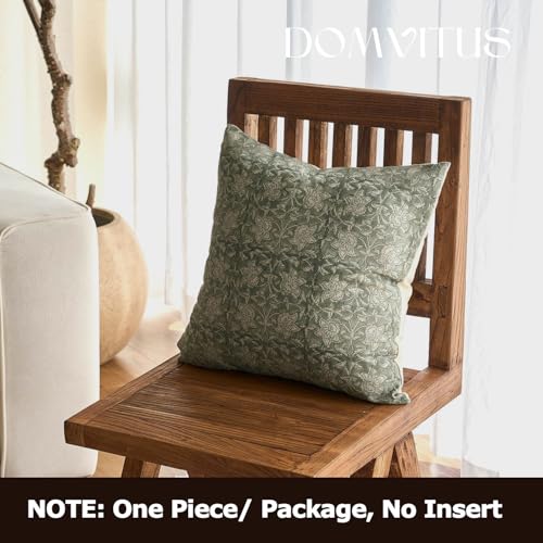 DOMVITUS Floral Pillow Covers 24x24 Throw Pillow Covers Block Print Vintage Decorative Neutral Pillow Cover for Couch Bed Living Room Dusty Green 1PC - color: Dusty Green, size: 24" x 24" (Pack of 1)