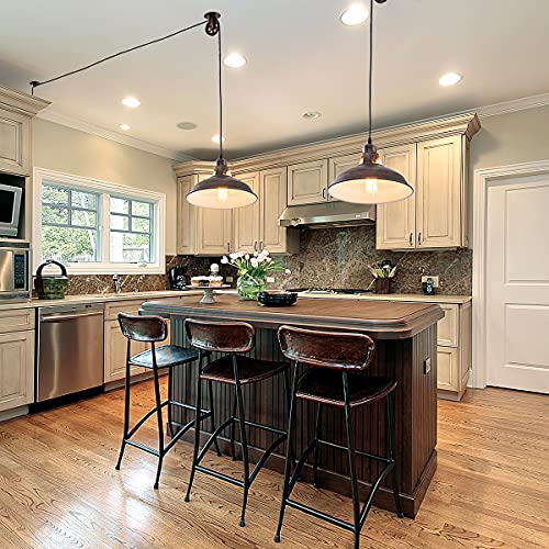 Plug in Pendant Light Industrial Pulley Pendant Lamp E26 Vintage Hanging Light Fixture With 16.4ft Cord On/Off Switch For Pool Table,Houseplant Grow lights,Kitchen Island,Sink 2 Pack Aged Bronze - color: Bronze