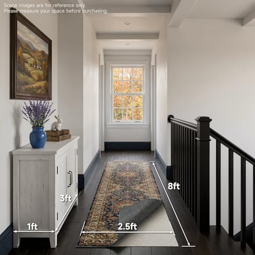 Veken 2.5x8 Ft Rug Pad Gripper for Hardwood Floors, Non Slip Rug Pads for Area Rugs, Thick Rug Grippers for Tile Floors, Under Carpet Anti Skid Mat, Keep Your Rugs Safe and in Place - size: 2'6" x 8' (Rectangular), style: White