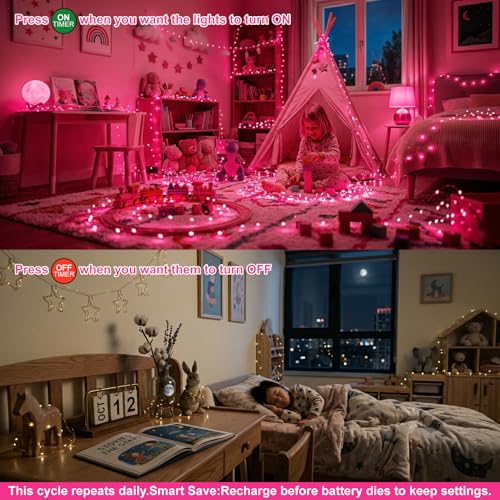 8 Pack Rechargeable LED Fairy Lights 7Ft 20LED Battery Operated with Remote, DIY Timer & 8 Modes, Mini Twinkle String Lights for Indoor Christmas Wedding Mason Jar Bedroom Party Table (Pink) - color: Pink
