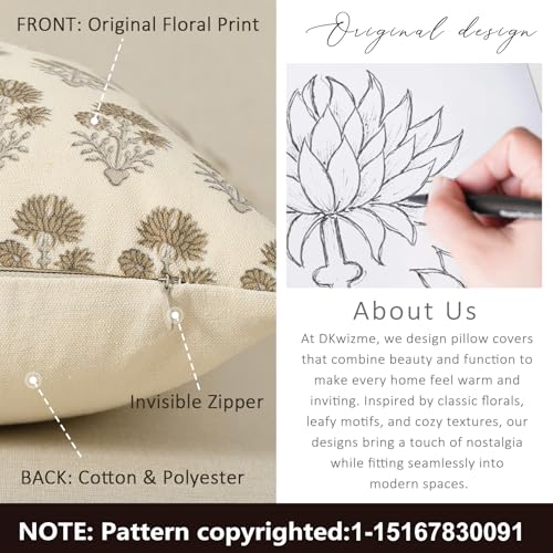Farmhouse Floral Pillow Covers 16x16 Set of 2, Country Botanical Throw Pillow Cover for Sofa Couch Bed Living Room, Rustic Vintage Flower Cushion Covers Cottage Home Decor,Vintage Walnut - color: Vintage Walnut, size: 16" x 16" (Pack of 2)