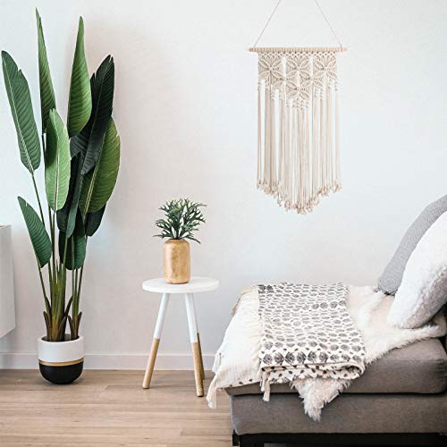 Macrame Wall Hanging Boho Art Woven Home Decoration Chic Cotton Rope Cord Wall Art for Apartment Living Room Bedroom Gallery, Beige, 16x28 Inches - color: Beige
