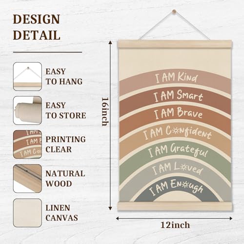 Positive Affirmations Posters, I Am Kind Smart Brave Rainbow Sun Wall Decor, Motivational Inspirational Wall Art for Mental Health Office Playroom Nursery Bedroom, 2pc Hanger Frame, 16X12 Inch - color: Off-White012
