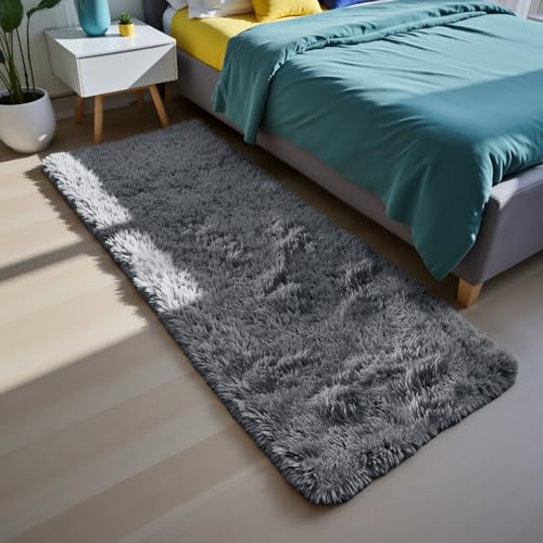 Soft Runner Rugs for Bedroom, Grey 2x6 Area Rugs Fluffy Rug Shag Area Rug Carpet, Bedside Rug for Living Room Bedroom Room Home Decor - color: Grey, size: 2' x 6' (Rectangular)