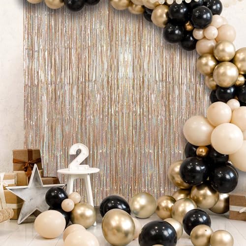 2 Pack Fringe Curtains Backdrops, Foil Fringe Curtains, Door Streamers for Birthday Wedding Bridal Shower Holiday Graduation Party Decorations, Photo Booth Backdrops, Glitter Champagne - color: Glitter Champagne