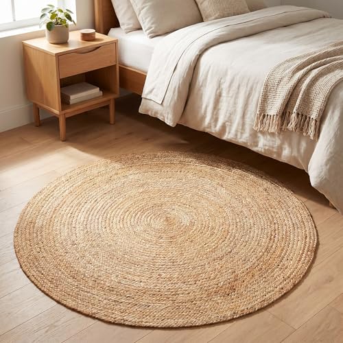 Super Area Rugs All Natural Soft Jute Braided Hand-Woven Rug Natural Beige 3' Round - color: Natural, size: 3' (Round)