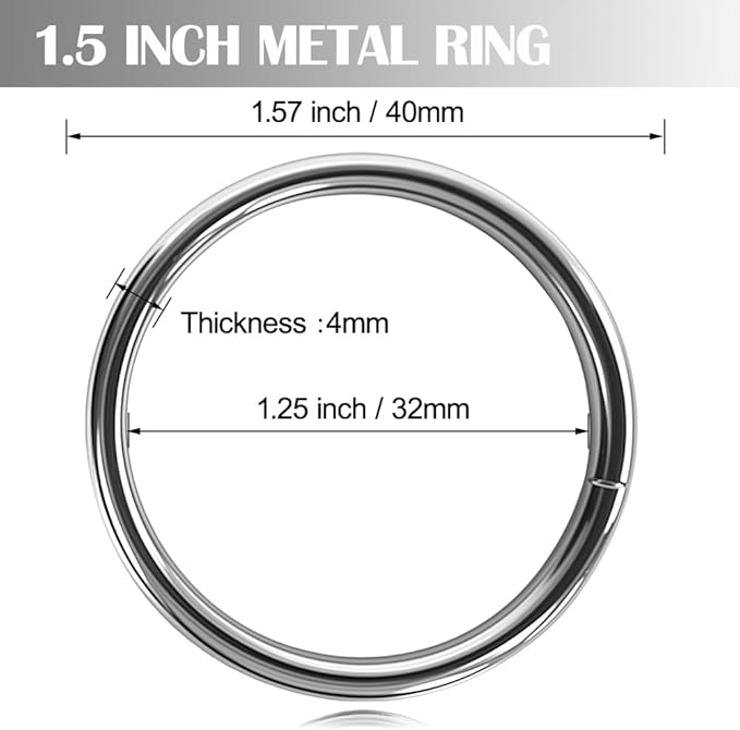 Ewparts Metal O Ring 1.5 inch Solid Metal Rings for Crafts 1.5 in 12 Pack 4mm Thick Heavy Duty 1 1/2 inch Welded O Rings Macrame for Sewing,Dog Leash,Dog Collor,Macrame Plant Hanger