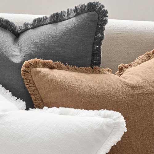 ANRODUO Set of 2 Decorative Throw Pillow Covers 20×20 Inch Soft Linen Fringe Boho Farmhouse Vintage Cushion Covers with Tassels Accent Pillowcase for Couch Sofa Bed Living Room Summer Home Decor Brick - color: Brick, size: 20" x 20" (Pack of 2)