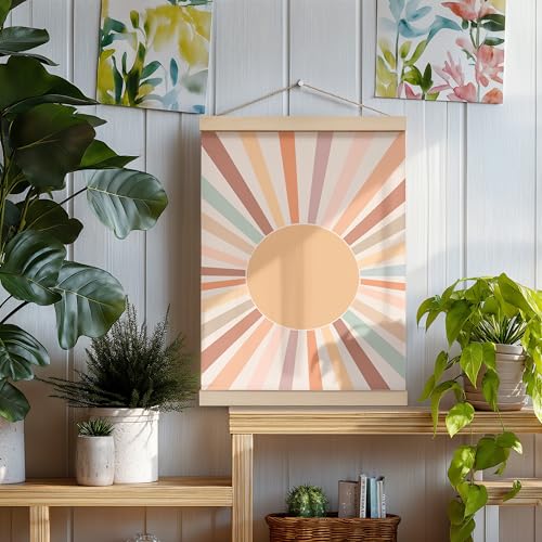 ZNGFON Boho Sun Poster Hanger Frame, Bohemian Sunshine Canvas Wall Art Posters with Wooden Frames, Abstract Minimalist Wall Hanging Room Door Decor Decorations for Bedroom Living Room, 12x16 Inch - color: Decor 01