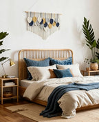 Tempospark Large Macrame Wall Hanging, 39" Wx29 L Boho Wall Hanging, Boho Chic Leaves Tassels Tapestry for Bedroom, Living Room, Dining Room, Nursery, Hallway, Balcony - color: Deep Ocean, size: 29"L x 39"W