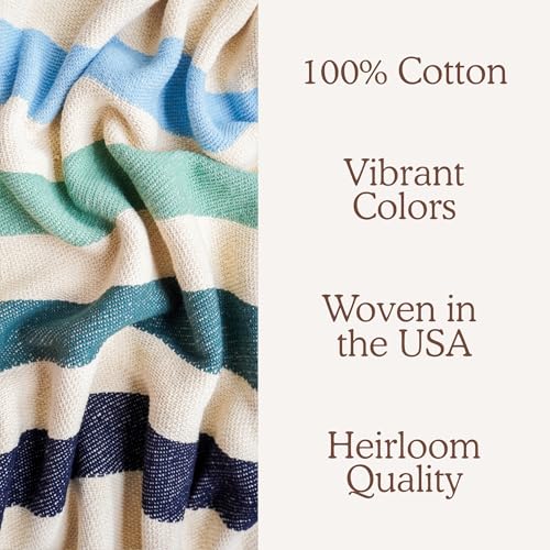 Blue Ridge Striped Afghan Throw Blanket | Thick & Cozy | Cotton USA Made (73x48) - color: Blue Ridge