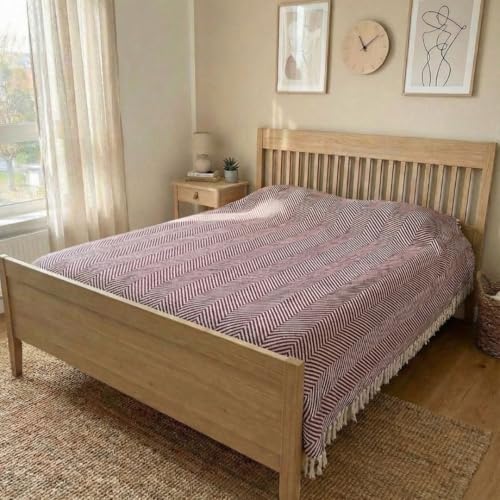 Bed Blanket, Queen Size (79 x 90 Inch), Cotton-Rich Blend, Soft Textured Woven Coverlet, Easycare, Lightweight & Breathable Bed Layering, All Season Bedding, Burgundy - color: Burgundy, size: Queen