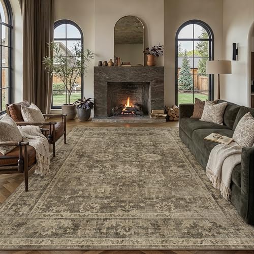 HUGEAR 8x10 Area Rug Brown Machine Washable Rug Room Decor Vintage Distressed Living Room Rugs Non Slip Low Pile Soft Carpet for Bedroom Dining Room Office Soft Lightweight - color: A| Brown, size: 8' x 10' (Rectangular)