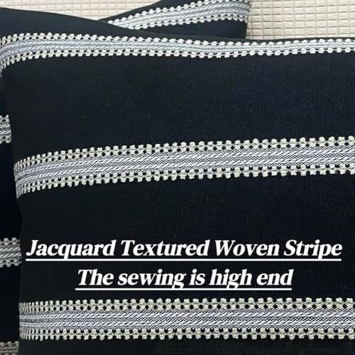 Slow Cow Decorative Jacquard Textured Woven Stripe Throw Pillow Cover Cushion Cover 26 x 26 Inches Black Mixed Off White - color: G-black Off White, size: 26" x 26" (Pack of 1)