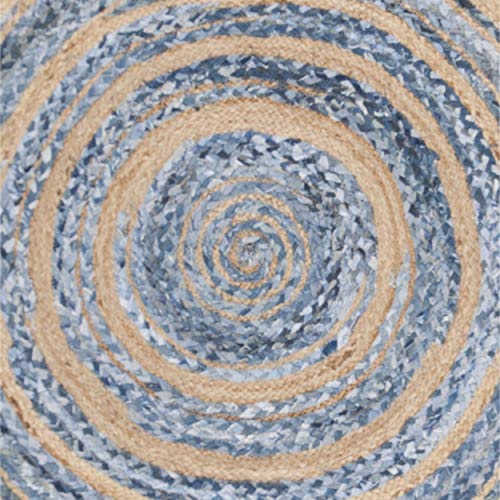 SAFAVIEH Cape Cod Collection Area Rug - 6' Round, Blue & Natural, Handmade Braided Jute & Cotton, Ideal for High Traffic Areas in Living Room, Bedroom (CAP209L) - color: Blue/Natural, size: 6' (Round)