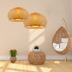 Arturesthome 1 Light Weaving Bamboo Pendant Light for Kitchen Island, Wicker Chandelier,Handmade Woven Hanging Ceiling Light Lampshade for Living Room Bedroom - size: A 23.6"*17.6"