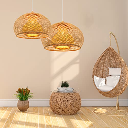 Arturesthome 1 Light Weaving Bamboo Pendant Light for Kitchen Island,17.6" Wicker Chandelier,Handmade Woven Hanging Ceiling Light for Living Room Bedroom - size: A 17.6"*11.7"