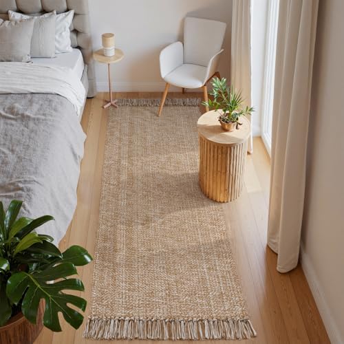 Collive Hallway Runner Rug, 2' x 6' Hand Woven Reversible Washable Entryway Rugs, Tan Cotton Modern Laundry Room Carpet Long Farmhouse Carpets for Bathroom Sink Foyer Bedroom - color: Tan/Cream, size: 2' x 6' (Rectangular)