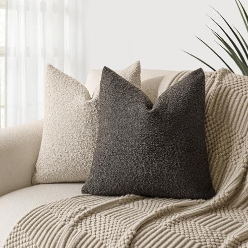 Foindtower Set of 2, Decorative Textured Boucle Throw Pillow Covers Accent Solid Pillow Cases Neutral Soft Cozy Couch Cushion Case for Chair Sofa Bedroom Living Room Home Decor 16 x 16 Inch Dark Brown - color: Dark Coffee, size: 16" x 16" (Pack of 2)