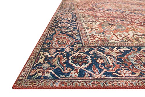 Loloi Layla Collection LAY-08 Red/Navy 2'-0" x 5'-0" .13" Thick Accent Rug, Soft, Durable, Vintage Inspired, Distressed, Low Pile, Non-Shedding, Easy Clean, Printed, Living Room Rug - color: Red / Navy, size: 2' x 5' (Rectangular)