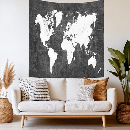 CAPSCEOLL Black World Map Wall Tapestry, 50x60 Inches, Perfect for College Dorm Room Decorations, Christmas Gifts - color: Black White, size: 50"L x 60"W