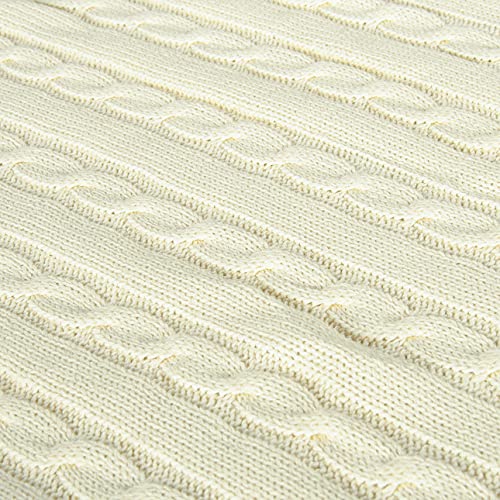NTBAY 100% Pure Cotton Cable Knit Toddler Blanket, Super Soft Warm Breathable 30x40 Baby Blanket for Crib, Stroller, Nursery, Travel, Newborn, 30x40 Inches, Ivory - color: Ivory