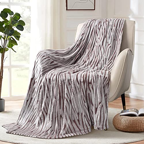 MACEVIA Flannel Fleece Throw Blanket, Zebra Print for Women, Brown and Grey Throw, Soft Animal Print Blankets Cozy for Bed Sofa Couch 260GSM, Suitable for All Seasons (Brown Zebra,50x60inches) - color: 3d Brown Zebra Print, size: Flannel Fleece (50x60 IN)