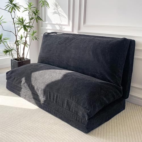 MAXYOYO Folding Sofa Bed, Extra Thick and Long Floor Sofa Convertible Chair with Washable Cover, Floor Couch Lounge Bean Bag Bed for Living Room, Black, 30"x91" - color: Black, size: Classic Single