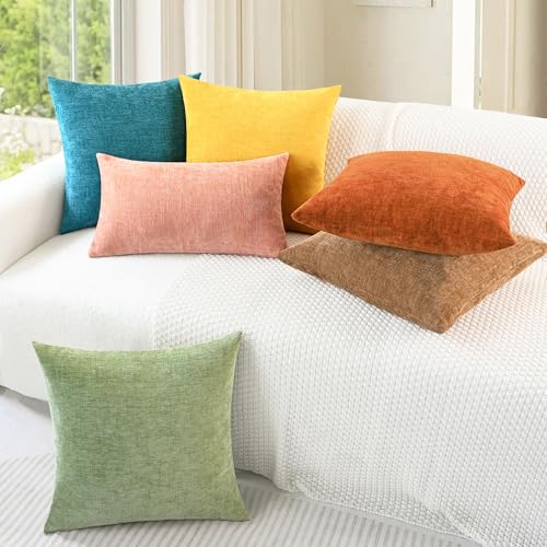 CaliTime Fall Throw Pillow Covers Decorative 16 X 16 Inches Pack of 2 Cozy Chenille Cushion Cases for Couch Sofa Bed Living Room Home Burnt Orange - color: Burnt Orange, size: 16" x 16" (Pack of 2)
