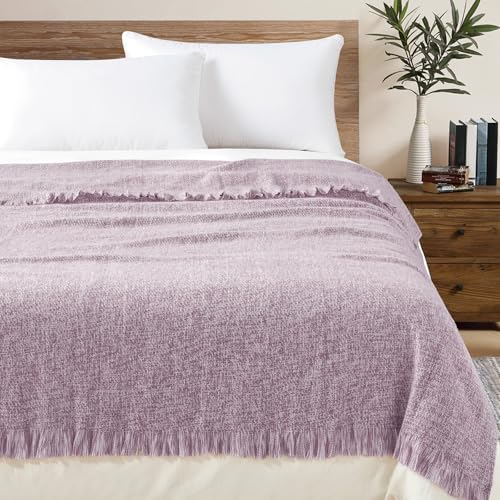 BOURINA Faux Cashmere Fringe Throw Blanket Decorative Lightweight Throw Soft Cozy for Bed or Sofa Outdoor Blanket, 50x70 Inches Purple - color: Purple, size: 50"x70"