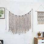 Macrame Woven Wall Hanging Tapestry Beige Fringe Tassel Garland Banner Boho Chic Home Decorative Interior Wall Decor Bohemian Ethnic Apartment Dorm Room Party Wedding Backdrop Decoration