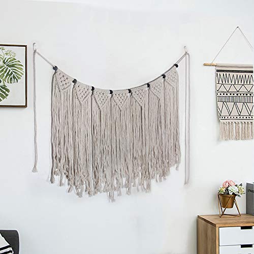 Macrame Woven Wall Hanging Tapestry Beige Fringe Tassel Garland Banner Boho Chic Home Decorative Interior Wall Decor Bohemian Ethnic Apartment Dorm Room Party Wedding Backdrop Decoration