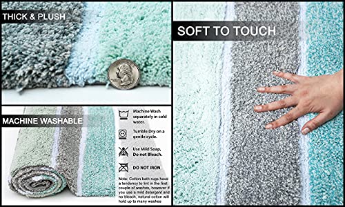 Chardin home Cordural Stripes Bath Mat, Set of 2 Bath Rugs (17 Inches x24 Inches & 21 Inches x34 Inches) | Non Slip Bathroom Rug, Machine Washable, Plush, Highly Absorbent | Mint Green & Grey - color: Mint Green & Grey