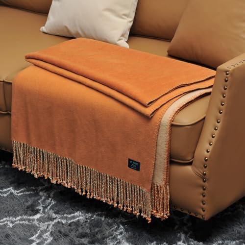 EP Mode Reversible Fringed Mulberry Silk Throw Blanket for Sofa (Caramel/Beige) - color: Caramel/ Beige