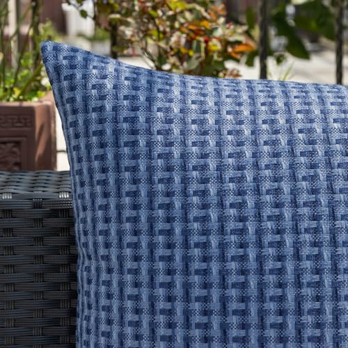 Kevin Textile Outdoor Waterproof Throw Pillow Covers Pack of 2 Weaving Texture Water Resistant Outside Decorative Cushion Covers for Garden Patio Tent Balcony Bench Couch Sofa 16x16 Inch, Navy Blue - color: Navy Blue, size: 16" x 16" (Pack of 2)