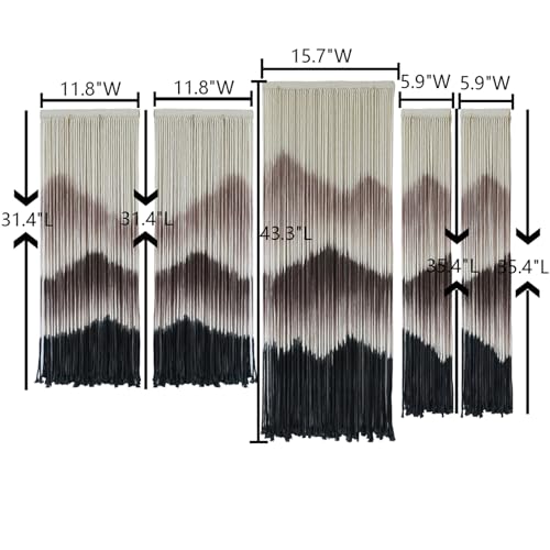 IOWER Large Macrame Wall Hanging Mountain Handmade Brown Dip-Dyed Boho Wall Decor 5Pcs Art Wall Decor for Bedroom Living Room Fiber Art Tapestry - color: brown2