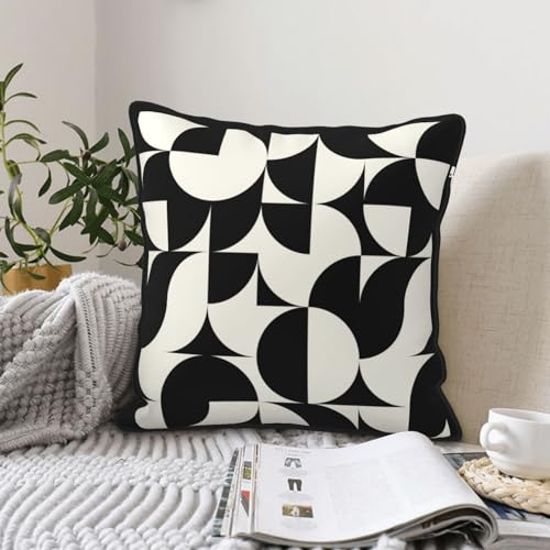 Black and White Boho Velvet Throw Pillow Covers 18x18 Inches Farmhouse Home Decor Pillowcase Mid Century Modern Geometric Abstract Cushion Cover for Sofa Bed Living Room - color: Mid Century Modern Black and White, size: 18" x 18" (Pack of 1)