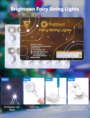Brightown 14 Pack White LED Fairy Lights Battery Operated String Lights, 7ft 20LED Waterproof Silver Wire String Lights, Firefly Starry Moon Lights for Mason Jars DIY Christmas Wedding Party Bedroom - color: White, size: 14 Pack