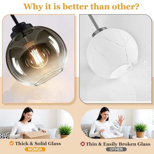 MQMQA 2 Pack Globe Pendant Lights, Mid Century Pendant Light Fixtures, Globe Pendant Lights Kitchen Island with Gray Glass Shade Adjustable Hanging Fixture for Dining Room (Bulbs not Included) - color: Matte Black + Gradient Gray Glass 2 Pack