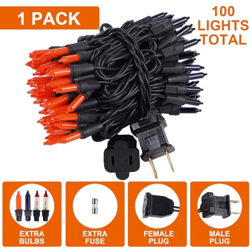 Orange&Purple Halloween Lights, 100 Count, Incandescent Mini Halloween String Lights Outdoor, Black Wire Connectable Tree Light for Garland Xmas Thanksgiving Holiday Patio Home Decor - color: Orange & Purple