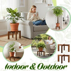 2 Pack Wood Plant Stand, Indoor Outdoor Sturdy Brown Flower Pot Holder Modern Plant Shelf Rattan Flower Plants Stool Elegant Home Decor for 5-18 Inch Pots Patio Variety Pots Easy Assembly
