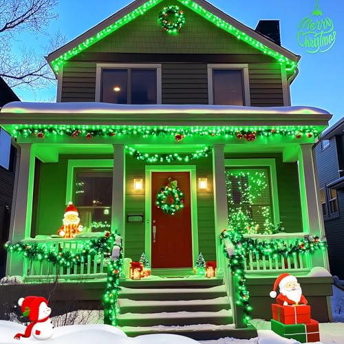 JMEXSUSS 2 Pack Solar String Lights Outdoor Waterproof, Total 400 LED 151FT Solar Christmas Lights Outdoor, 8 Modes Christmas Light for Outside Patio Yard Tree Decorations, Green - color: Green, size: 200LED*2