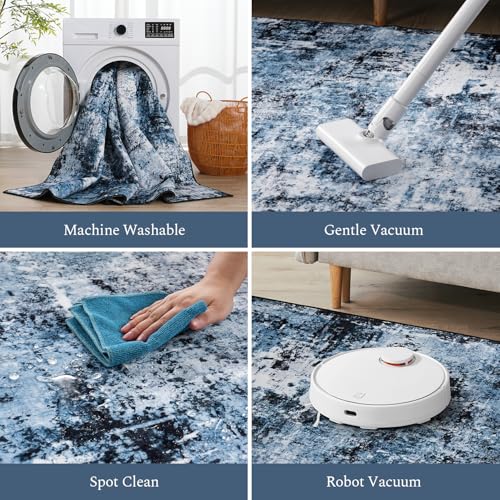 Rugflix 2x3 Entrance Rugs, Entry Rug Washable Non-Slip Stain-Resistant Low Pile Small Modern Dark Carpet, for Living Room Bedroom Indoor, Navy Blue/Black - color: 01-ocean Blue, size: 2' x 3' (Rectangular)