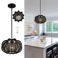 Black Rattan Pendant Light 12.6 in Rattan Light Fixture Wicker Chandelier Woven Pendant Light Boho Chandelier for Foyer - color: 12.5" Black