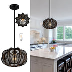 Black Rattan Pendant Light 12.6 in Rattan Light Fixture Wicker Chandelier Woven Pendant Light Boho Chandelier for Foyer - color: 12.5" Black