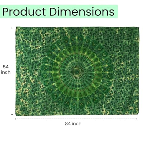 FURNISHFUL FINESSE Peacock Mandala Tapestry for Bedroom Living Room Décor, Cotton Boho Bohemian Wall Hanging Tapestries - 60x50 Inches, (Green) - color: Green, size: 60"L x 50"W