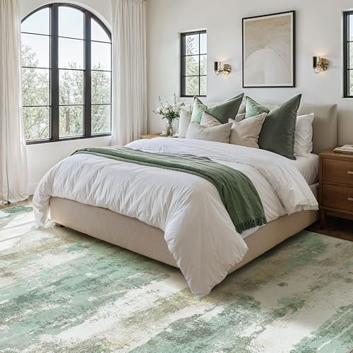BEIMO 3x5 Rugs for Entryway Entrance Kitchen, Machine Washable Modern Abstract Soft Area Rug, Low Pile Indoor Floor Carpet with Non Slip Backing, Light Green/Cream - color: Light Green/Cream, size: 3' x 5' (Rectangular)