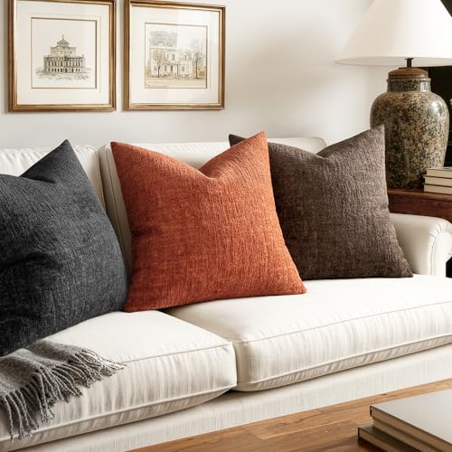 MIULEE Decorative Throw Pillow Covers 18x18 Pack of 2 Orange Couch Pillow Covers Soft Cozy Textured Chenille Pillowcases for Home Decor Sofa Living Room Cushion Bedroom - color: Orange, size: 18" x 18" (Pack of 2)